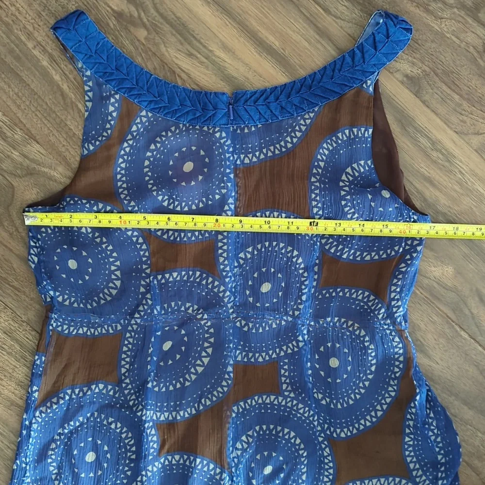 Tory Burch 100% Silk Sleeveless Blue & Brown Dress
